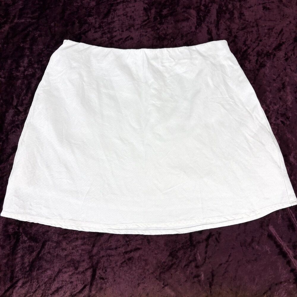 Anthropologie Mini Skirt A-Line White Linen Fully Lined Boho Minimalist Medium